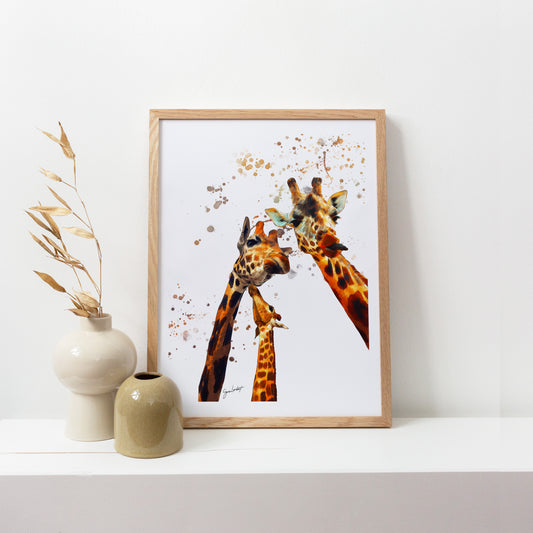 Giraffe Portrait Splatter Style Artwork Fine Art Print (Unframed)