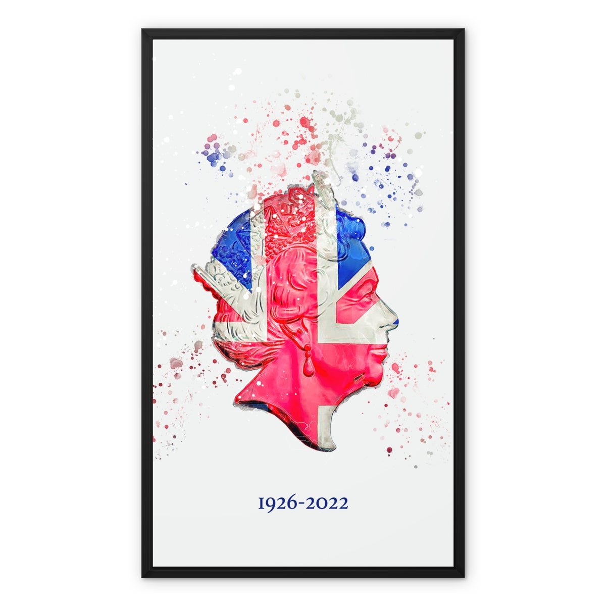 Queen Elizabeth II Commemorative Splatter Artwork Framed Canvas