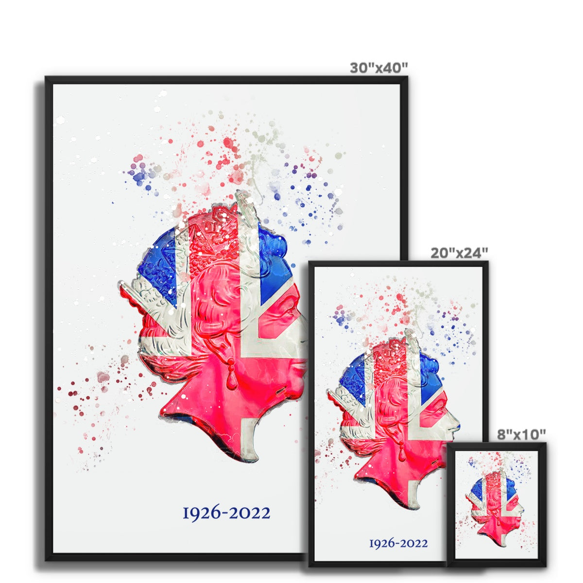 Queen Elizabeth II Commemorative Splatter Artwork Framed Canvas