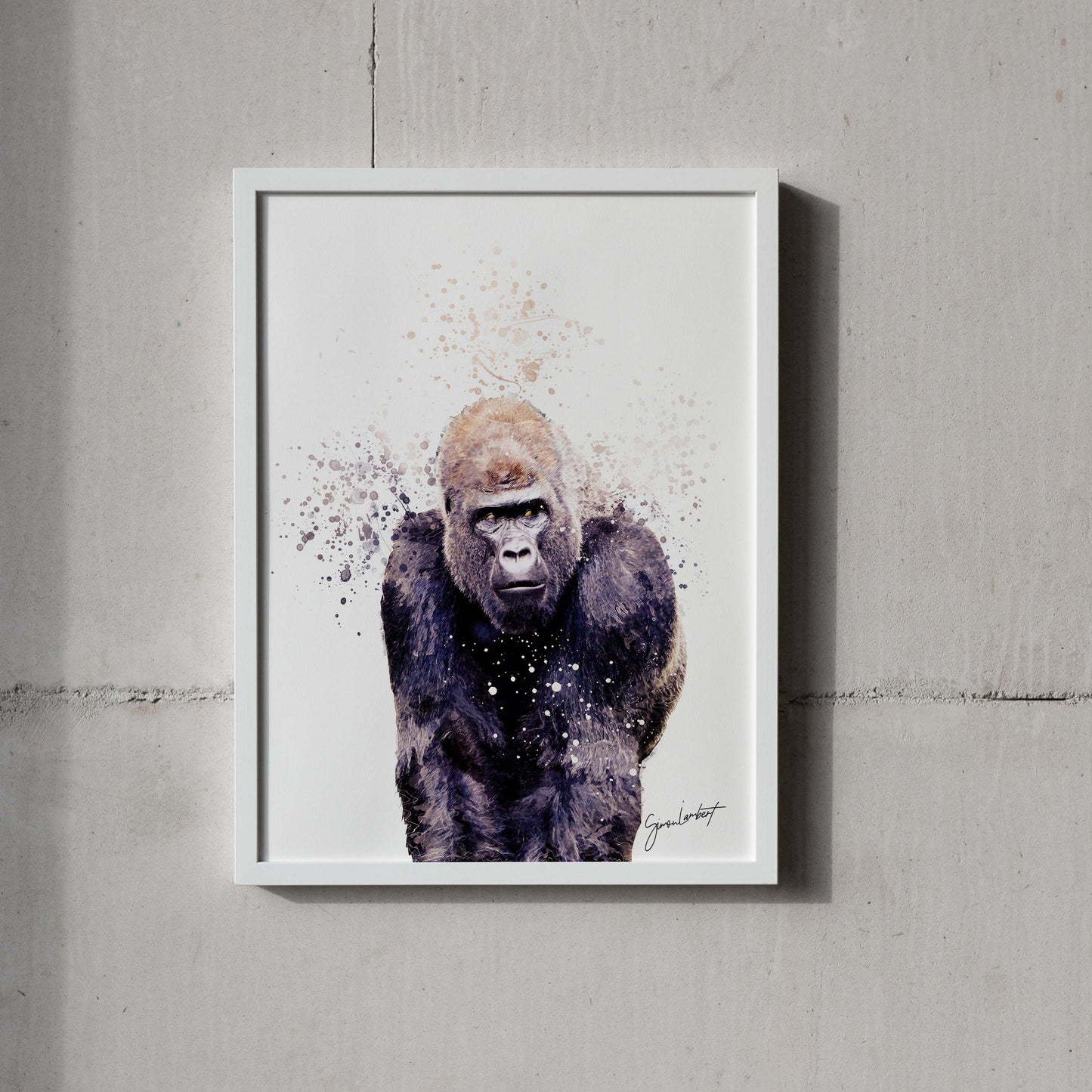 Gorilla Portrait Splatter Style Artwork Fine Art Print (Unframed)