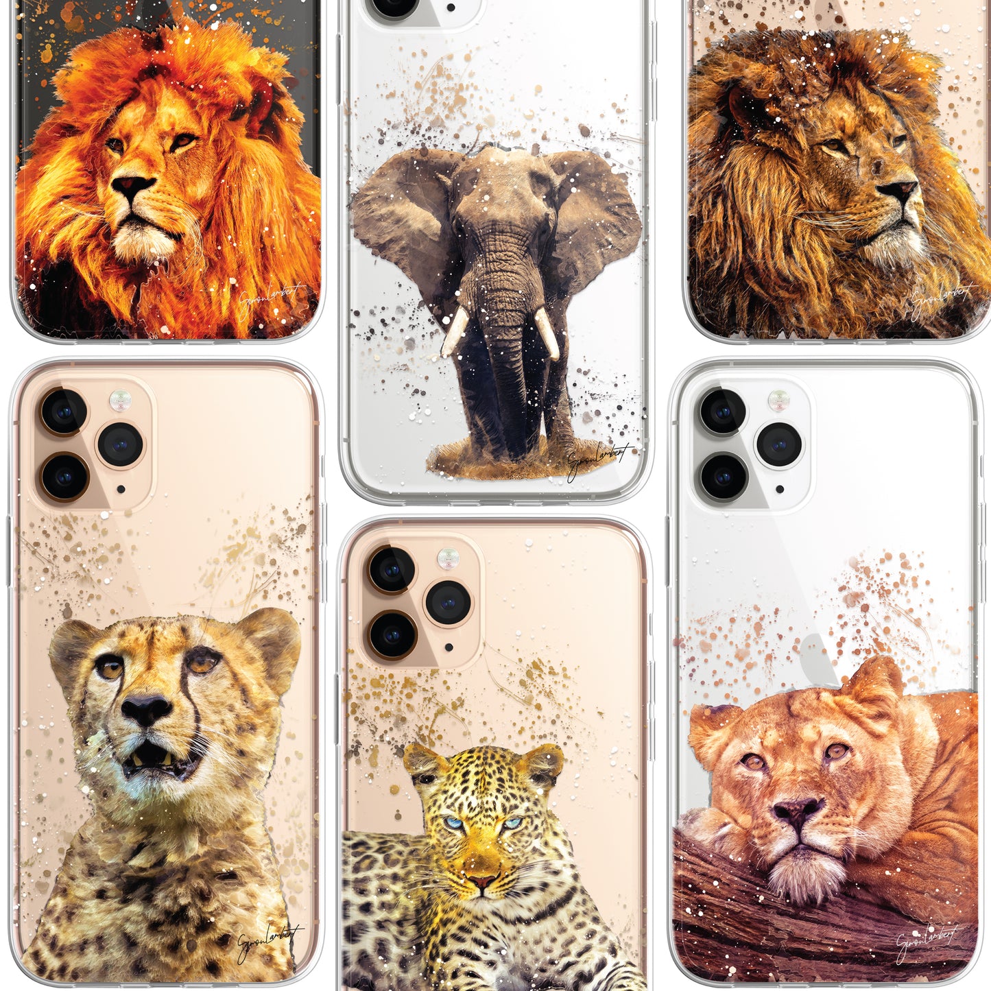 African Animals Phone Case Splatter Art CLEAR Cover Case for iPhone 14 13 12 Pro