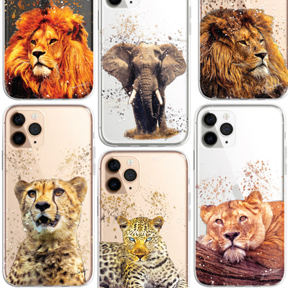 African Animals Phone Case Splatter Art CLEAR Cover Case for iPhone 14 13 12 Pro