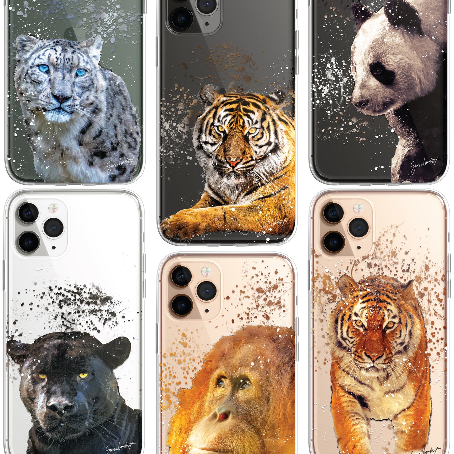 Asian Animals Phone Case Splatter Art CLEAR Cover Case for iPhone 14 13 12 Pro +