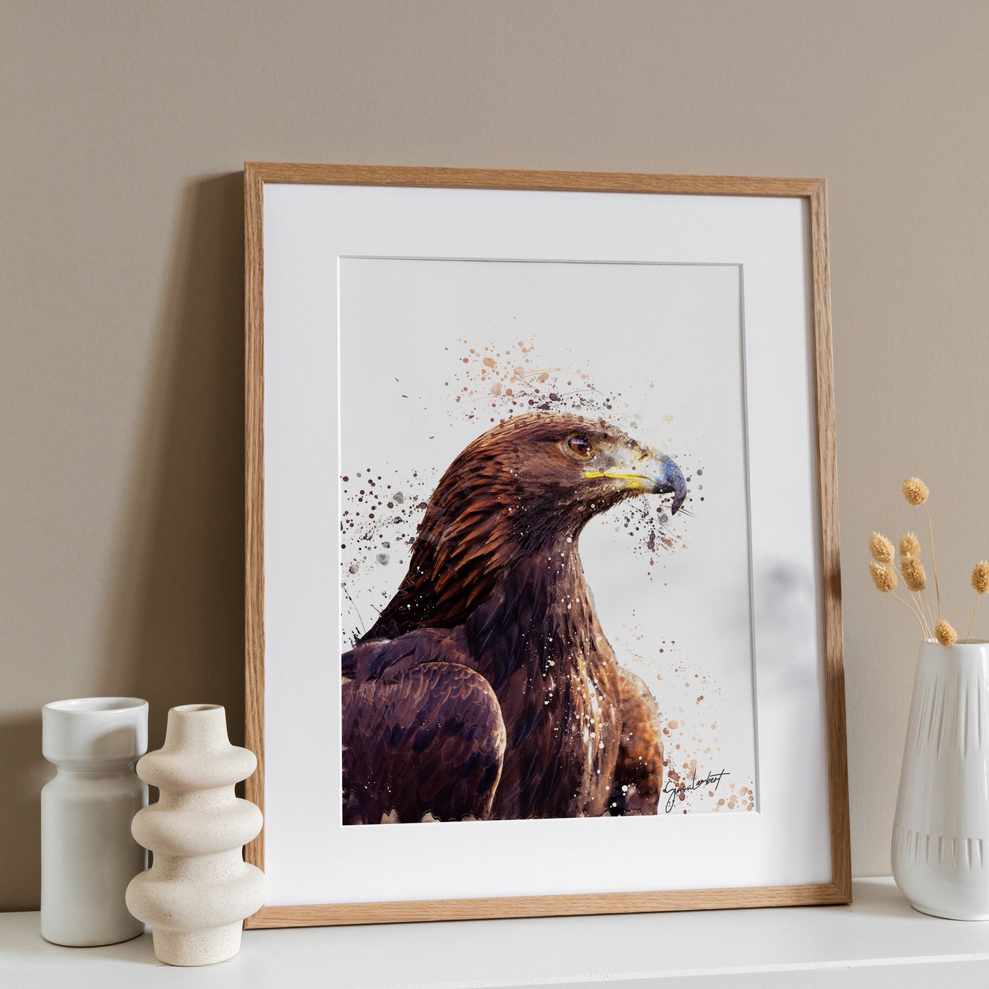 Golden Eagle Portrait Splatter Style Artwork Fine Art Print (Unframed)