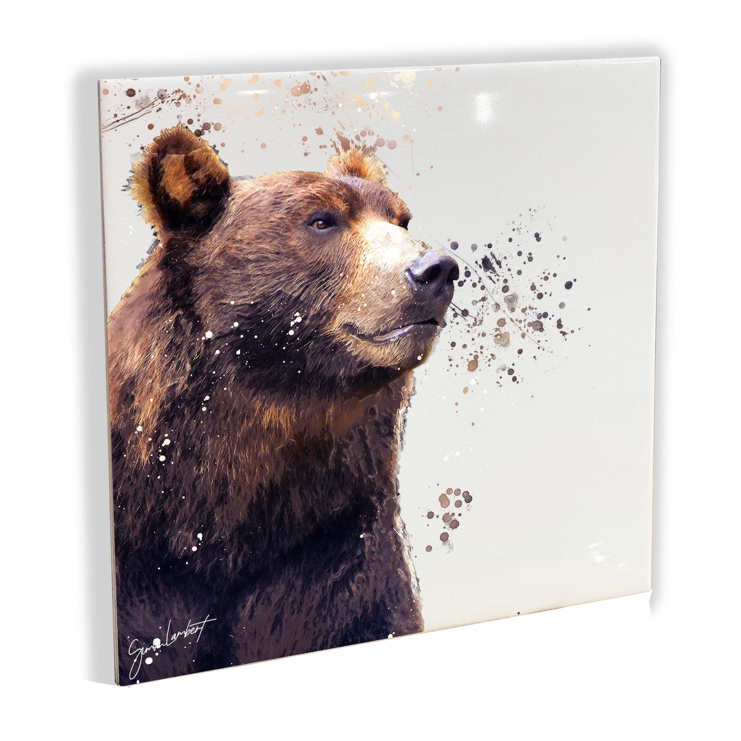 Bear Portrait Brush Splatter Style Artwork - Framed CERAMIC TILE Art