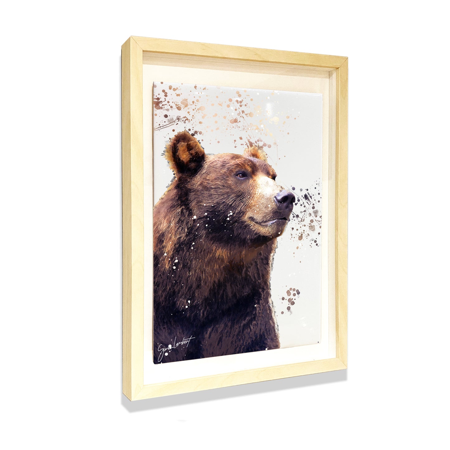 Bear Portrait Brush Splatter Style Artwork - Framed CERAMIC TILE Art