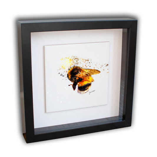 Bumblebee Portrait Brush Splatter Style Artwork - Framed CERAMIC TILE Art