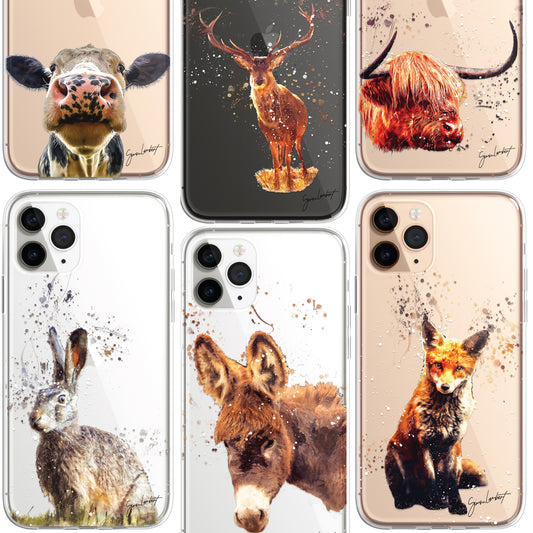 Forest Farm Animals Case Splatter Art CLEAR Phone Cover Case for iPhone 14 13 12