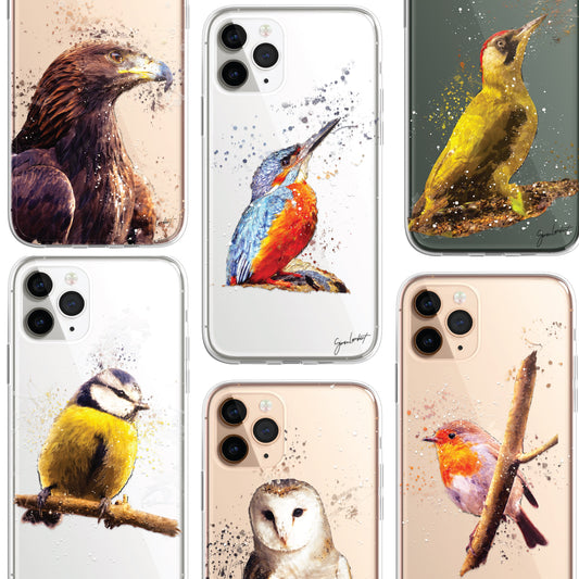 British Birds Phone Case Splatter Art CLEAR Cover Case for Samsung Galaxy Range