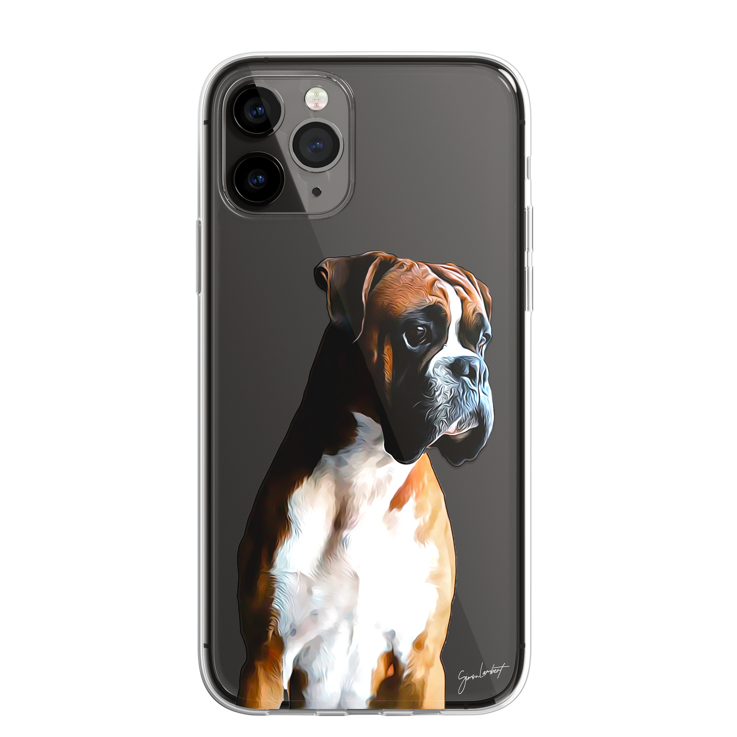 Boxer Dog Phone Case Painting Effect CLEAR Cover Case for iPhone 14 13 12 Pro +