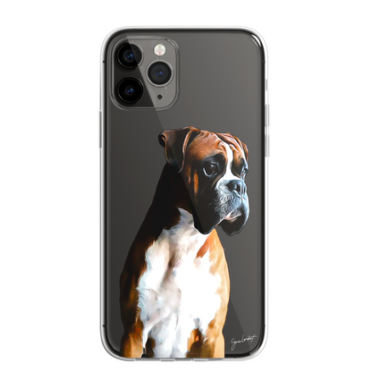 Boxer Dog Phone Case Painting Effect CLEAR Cover Case for iPhone 14 13 12 Pro +