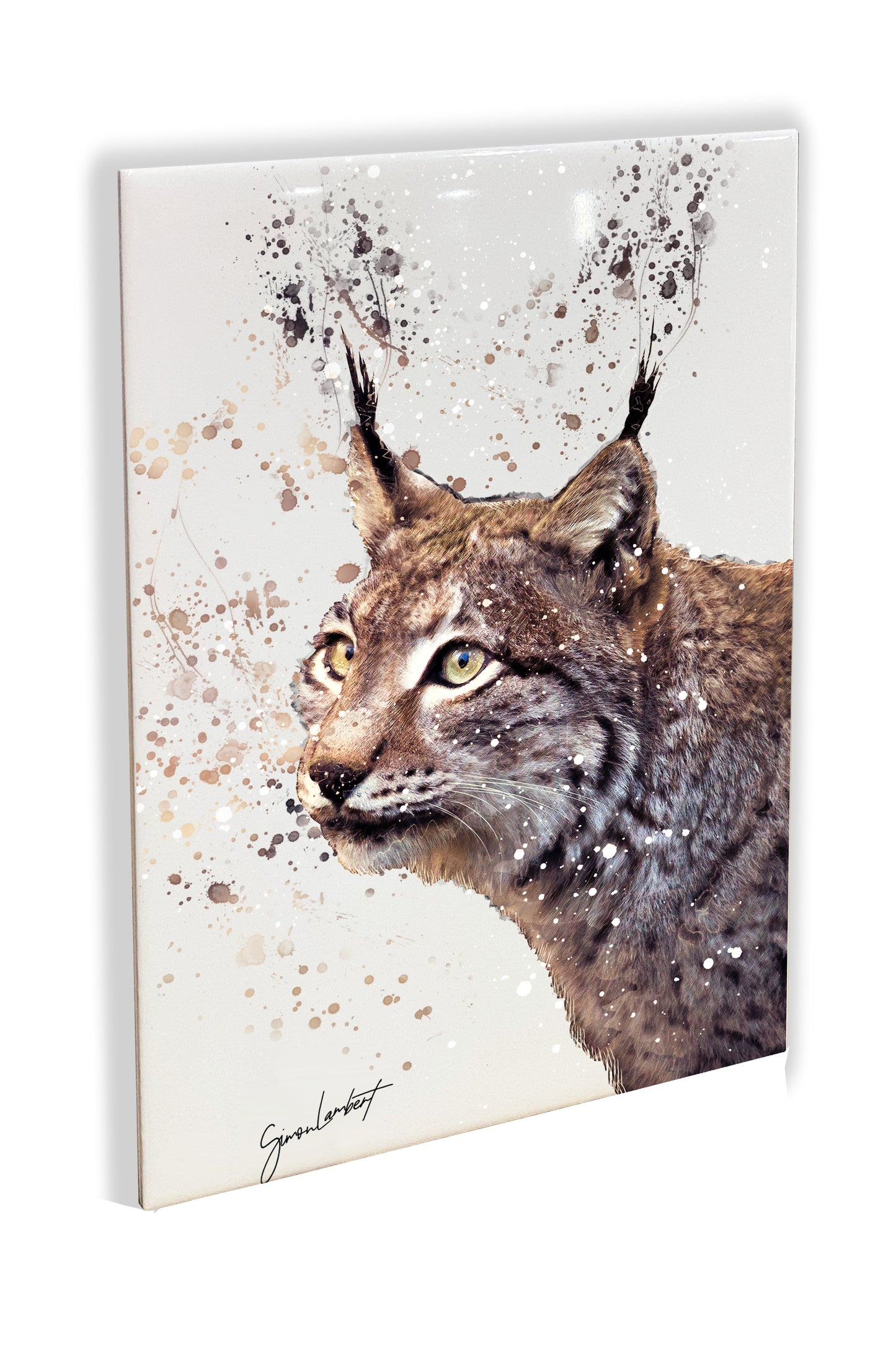 Bobcat Portrait Brush Splatter Style Artwork - Framed CERAMIC TILE Art