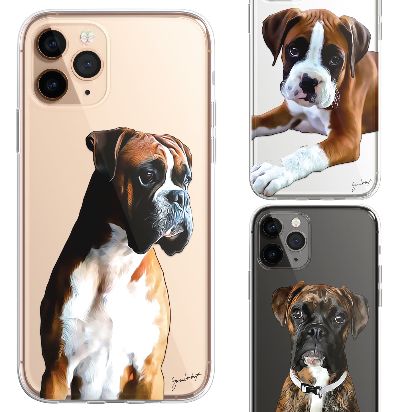 Boxer Dog Phone Case Painting Effect CLEAR Cover Case for iPhone 14 13 12 Pro +