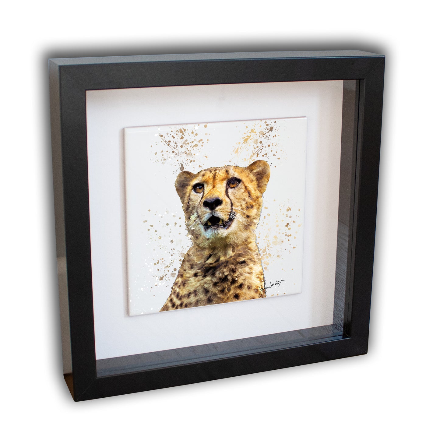 Cheetah Portrait Brush Splatter Style Artwork - Framed CERAMIC TILE Art