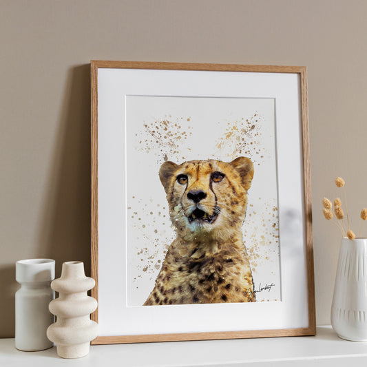 Cheetah Portrait Splatter Style Artwork Fine Art Print (Unframed)
