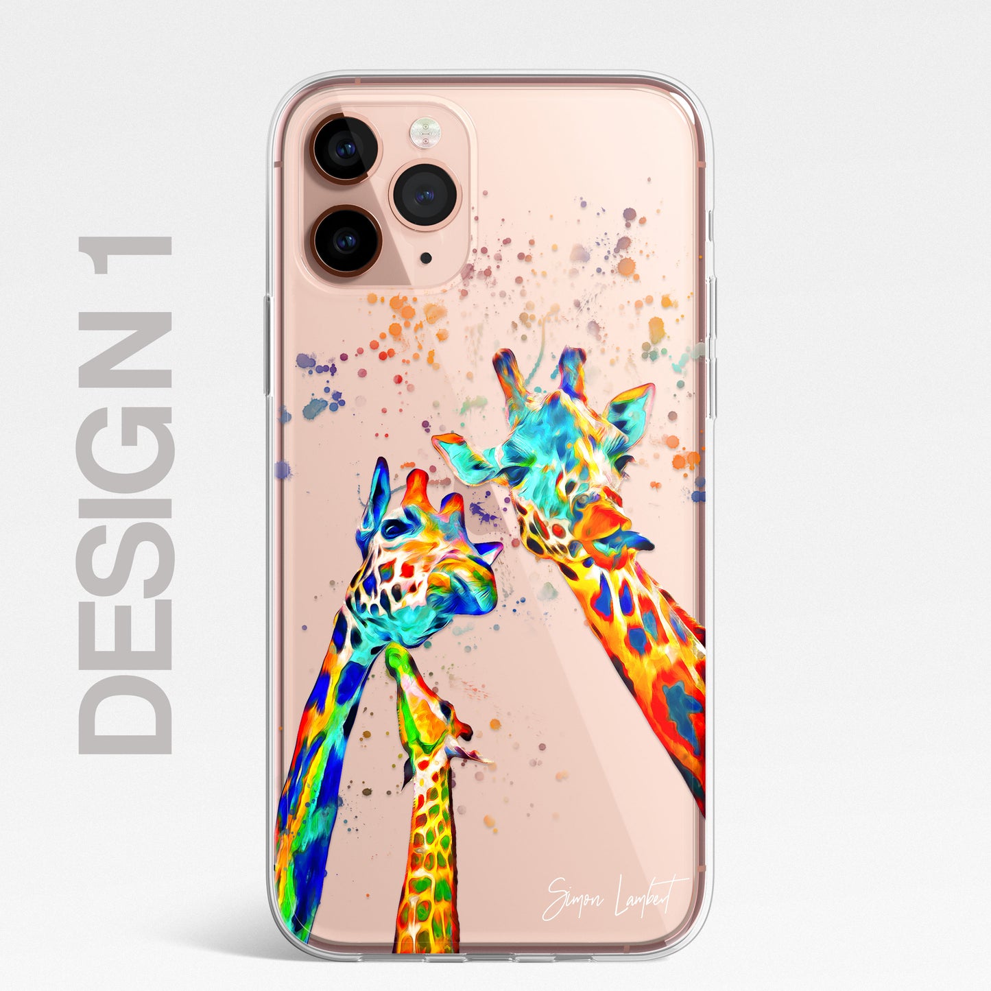 Giraffe Family Phone Case Personalised CLEAR Splatter Phone Cover Case for iPhone 14 13 12 +
