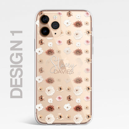Personalised Floral Autumn Custom CLEAR Cover Case Flower for Samsung S21 S22