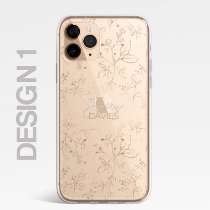 Personalised Floral Botanic Custom CLEAR Cover Case Flower for iPhone 14 12 11