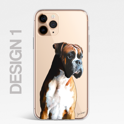 Boxer Dog Phone Case Painting Effect CLEAR Cover Case for iPhone 14 13 12 Pro +
