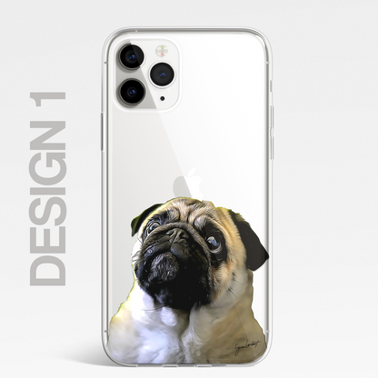 Pug Cute Dog Phone Case Painting CLEAR Phone Cover Case for iPhone 14 13 12 +