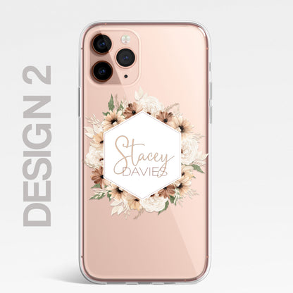Personalised Floral Autumn Custom CLEAR Cover Case Flower for iPhone 14 13 12