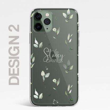 Personalised Floral Botanic Custom CLEAR Cover Case Flower for iPhone 14 12 11