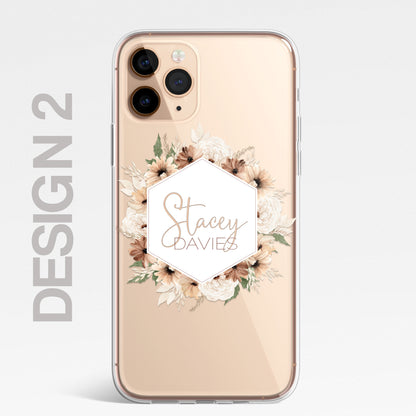 Personalised Floral Autumn Custom CLEAR Cover Case Flower for Samsung S21 S22