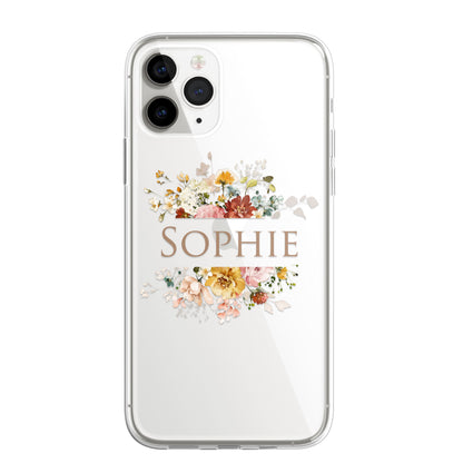 Personalised Floral CLEAR Phone Cover Case Custom For iPhone 14 Pro Max Plus +