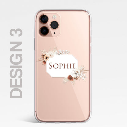 Personalised Floral Autumn Custom CLEAR Cover Case Flower for iPhone 14 13 12