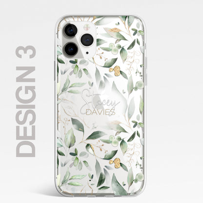 Personalised Floral Botanic Custom CLEAR Cover Case Flower for iPhone 14 12 11