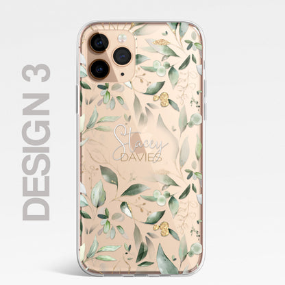 Personalised Floral Botanic Custom CLEAR Cover Case Flower for iPhone 14 12 11