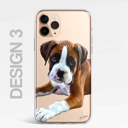 Boxer Dog Phone Case Painting Effect CLEAR Cover Case for iPhone 14 13 12 Pro +