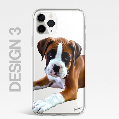 Boxer Dog Phone Case Painting Effect CLEAR Cover Case for iPhone 14 13 12 Pro +