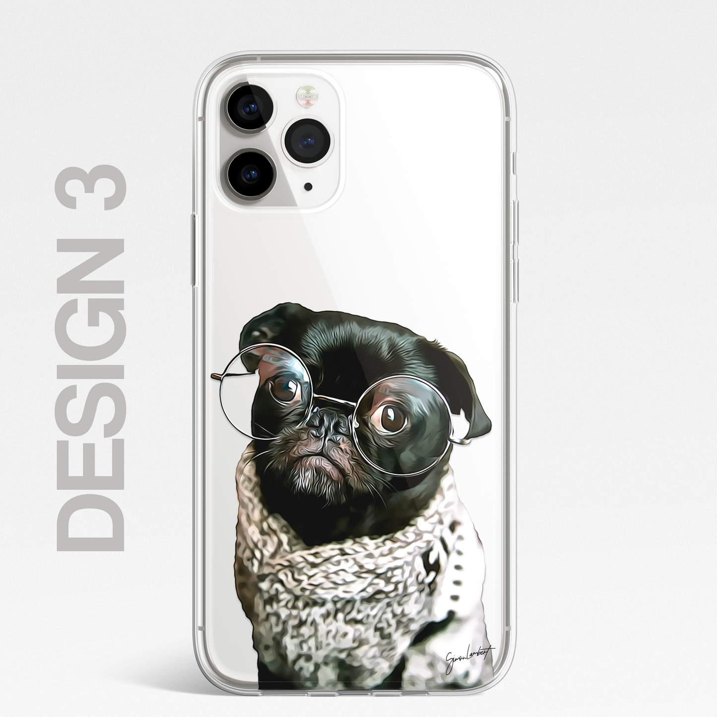 Pug Cute Dog Phone Case Painting CLEAR Phone Cover Case for iPhone 14 13 12 +