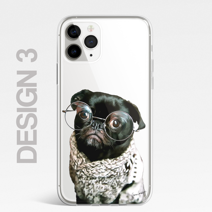 Pug Cute Dog Phone Case Painting CLEAR Phone Cover Case for iPhone 14 13 12 +