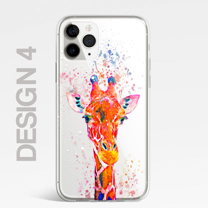 Giraffe Family Phone Case Personalised CLEAR Splatter Phone Cover Case for iPhone 14 13 12 +