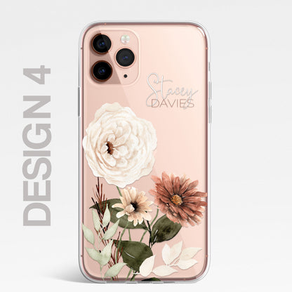 Personalised Floral Autumn Custom CLEAR Cover Case Flower for Samsung S21 S22