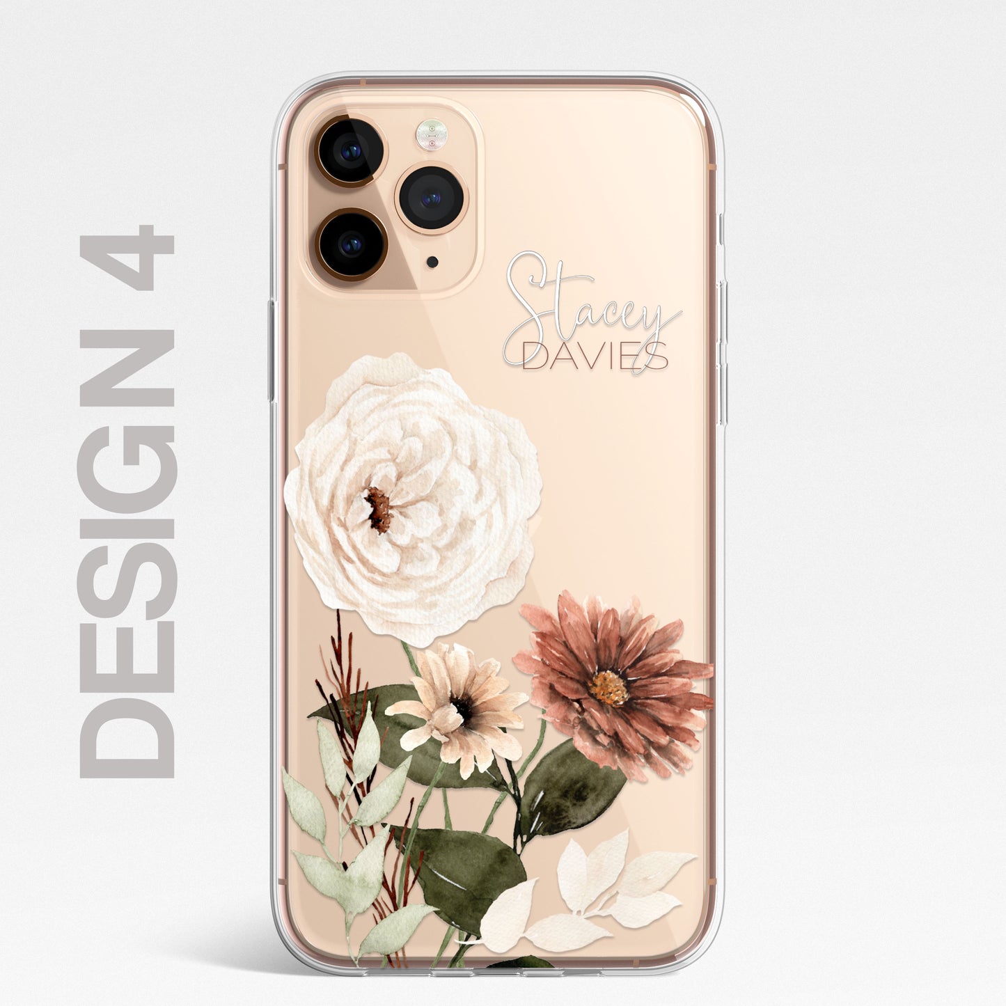 Personalised Floral Autumn Custom CLEAR Cover Case Flower for Samsung S21 S22