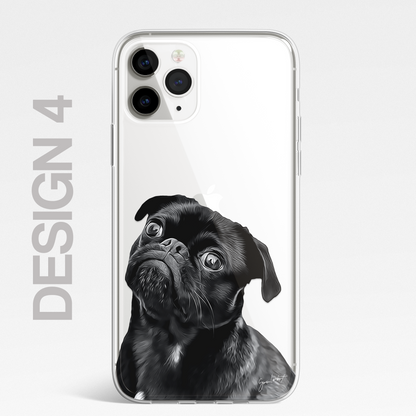 Pug Cute Dog Phone Case Painting CLEAR Phone Cover Case for iPhone 14 13 12 +