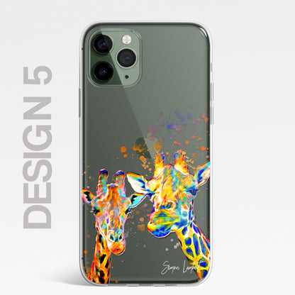 Giraffe Family Phone Case Personalised CLEAR Splatter Phone Cover Case for iPhone 14 13 12 +