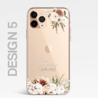 Personalised Floral Autumn Custom CLEAR Cover Case Flower for Samsung S21 S22