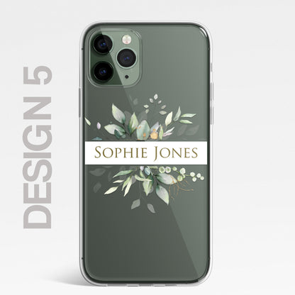 Personalised Floral Botanic Custom CLEAR Cover Case Flower for iPhone 14 12 11