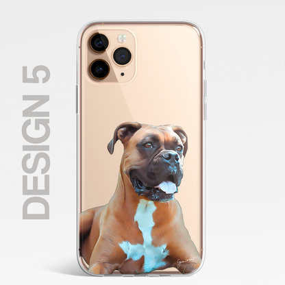 Boxer Dog Phone Case Painting Effect CLEAR Cover Case for iPhone 14 13 12 Pro +