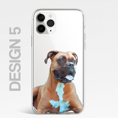Boxer Dog Phone Case Painting Effect CLEAR Cover Case for iPhone 14 13 12 Pro +