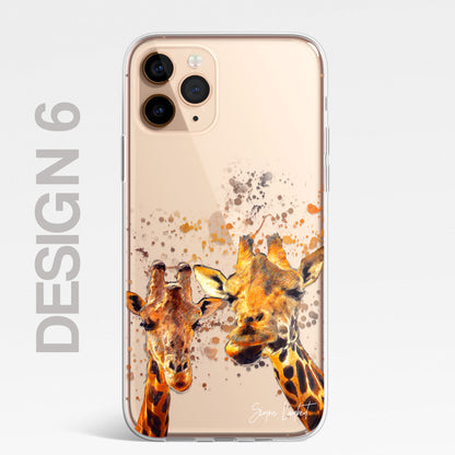 Giraffe Family Phone Case Personalised CLEAR Splatter Phone Cover Case for iPhone 14 13 12 +