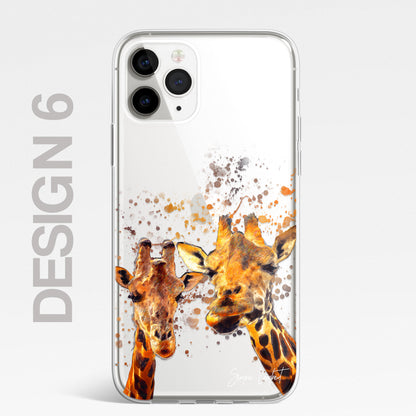 Giraffe Family Phone Case Personalised CLEAR Splatter Phone Cover Case for iPhone 14 13 12 +