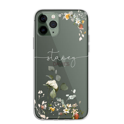 Personalised Floral CLEAR Phone Cover Case Custom For iPhone 13 Pro Max Mini +