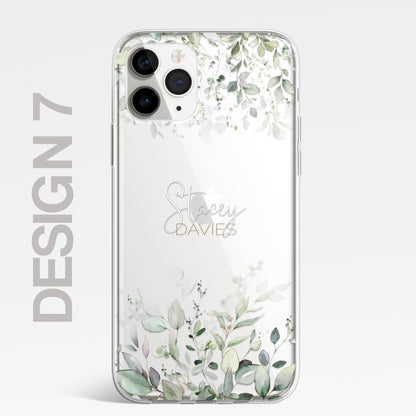 Personalised Floral Botanic Custom CLEAR Cover Case Flower for iPhone 14 12 11