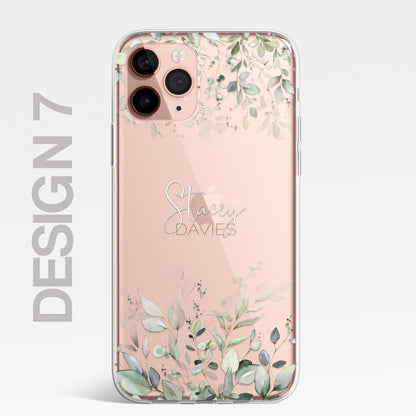 Personalised Floral Botanic Custom CLEAR Cover Case Flower for iPhone 14 12 11
