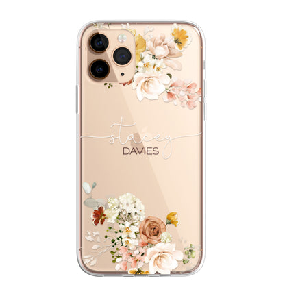 Personalised Floral CLEAR Phone Cover Case Custom For iPhone 12 Pro Max Mini +